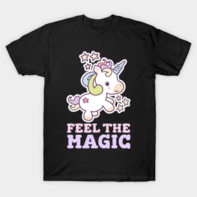 Feel The Magic Cute Unicorn T-Shirt by Xiaoxiao Art